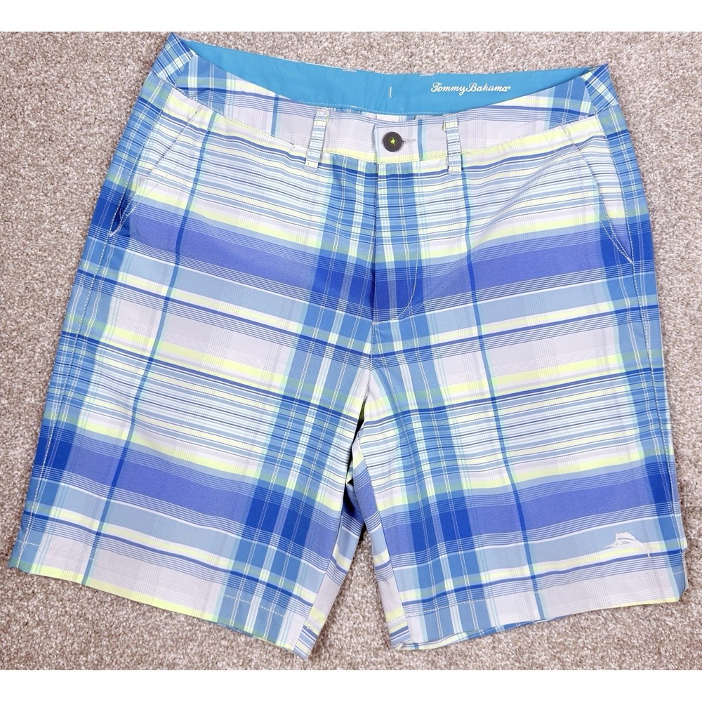 Tommy Bahama IslandActive Hybrid Shorts Men's 33 Blue Plaid Stretch